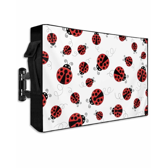 Outdoor TV Cover 52 to 55 Inch Weatherproof, Red Ladybug Waterproof TV Screen Protector for Outside Decor with Zipper and Pocket 52"L x 30"H , Red Black Polka Dot