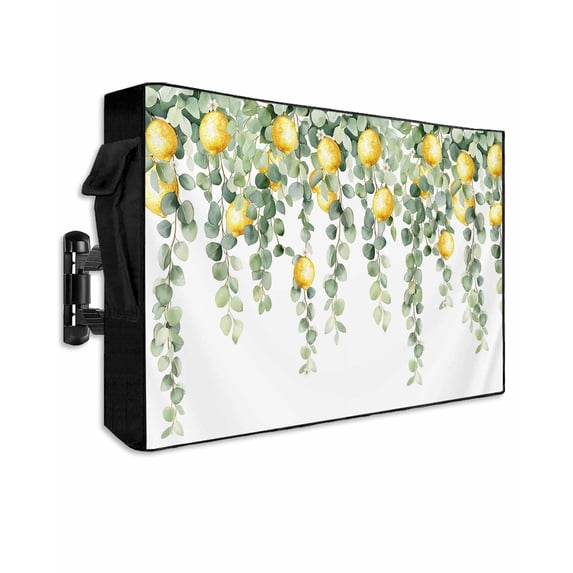 Outdoor TV Cover 52 to 55 Inch Weatherproof, Tropical Waterproof TV Screen Protector for Outside Decor with Zipper and Pocket 52"L x 30"H , Lemon Leaf Fruit Yellow Green