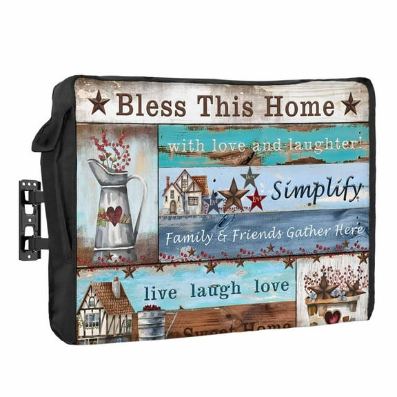 Outdoor TV Cover 52 to 55 Inches, Bless This Home Farmhouse American Country Wood Grain Waterproof and Weatherproof TV Cover with Remote Control Pocket, Flat Screen TV Cover Protector for Outside TV