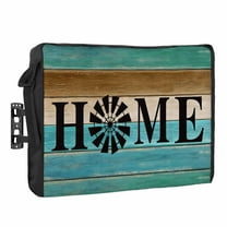 Outdoor TV Cover 52 to 55 Inches, Turquoise Brown Wood Grain Farmhouse Vintage HOME Waterproof and Weatherproof TV Cover with Remote Control Pocket, Flat Screen TV Cover Protector for Outside TV