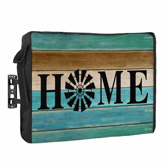 Outdoor TV Cover 52 to 55 Inches, Turquoise Brown Wood Grain Farmhouse Vintage HOME Waterproof and Weatherproof TV Cover with Remote Control Pocket, Flat Screen TV Cover Protector for Outside TV