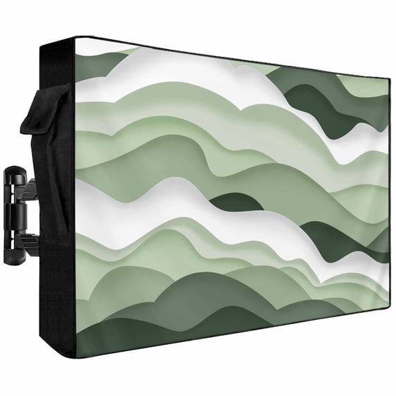 Outdoor TV Cover 58x37x4.5in, Minimalist Modern Stripe Texture Weatherproof TV Screen Protector with Zipper, Sage Green and White Gradient Outside Television Cover Fits Up to 60-65"
