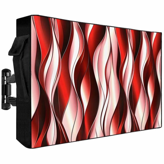 Outdoor TV Cover 58x37x4.5in, Red Gradient Color Block Weatherproof TV Screen Protector with Zipper, Watercolor Twist Geometric Line Outside Television Cover Fits Up to 60-65"