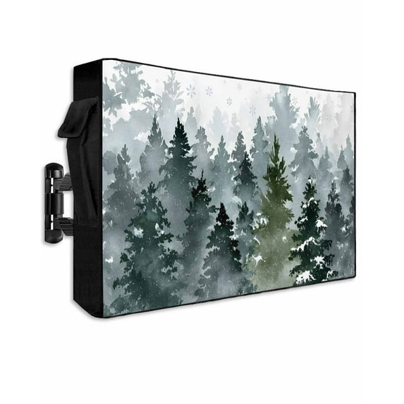 Outdoor TV Cover 60 to 65 Inch Weatherproof, Green Christmas Tree Waterproof TV Screen Protector for Outside Decor with Zipper and Pocket 58"L x 37"H , Winter Retro Silver Snowflake