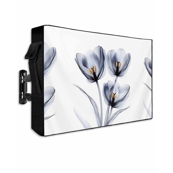 Outdoor TV Cover 60 to 65 Inch Weatherproof, Modern Abstract Tulip Flower Waterproof TV Screen Protector for Outside Decor with Zipper and Pocket 58"L x 37"H , Slate Gray