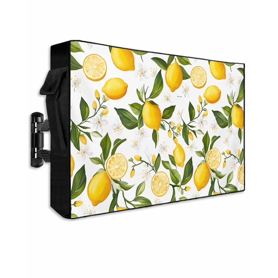 Outdoor TV Cover 60 to 65 Inch Weatherproof, Tropical Floral Waterproof TV Screen Protector for Outside Decor with Zipper and Pocket 58"L x 37"H , Watercolor Lemons Leaves Pattern Yellow Green