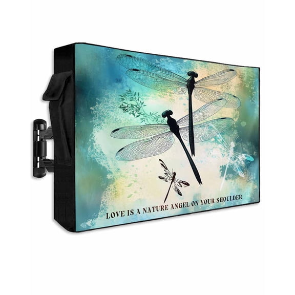 Outdoor TV Cover 60 to 65 Inch Weatherproof, Vintage Dragonfly Waterproof TV Screen Protector for Outside Decor with Zipper and Pocket 58"L x 37"H , Teal Green