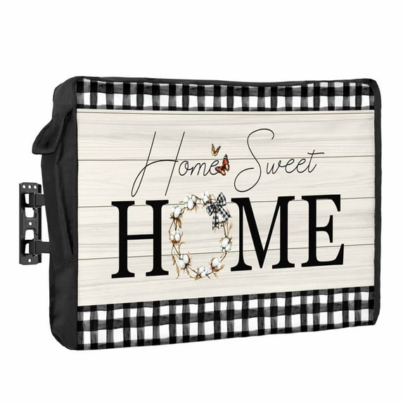 Outdoor TV Cover 60 to 65 Inches, Country Home Sweet Home Black White Plaid Wood Texture Waterproof and Weatherproof TV Cover with Remote Control Pocket, Flat Screen TV Cover Protector for Outside TV