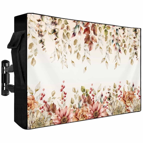 Outdoor TV Cover 68x42x4.5in, Farmhouses Vintage Eucalyptus Plants Daisy Weatherproof TV Screen Protector with Zipper, Autumn Leaves Outside Television Cover Fits Up to 70-75"