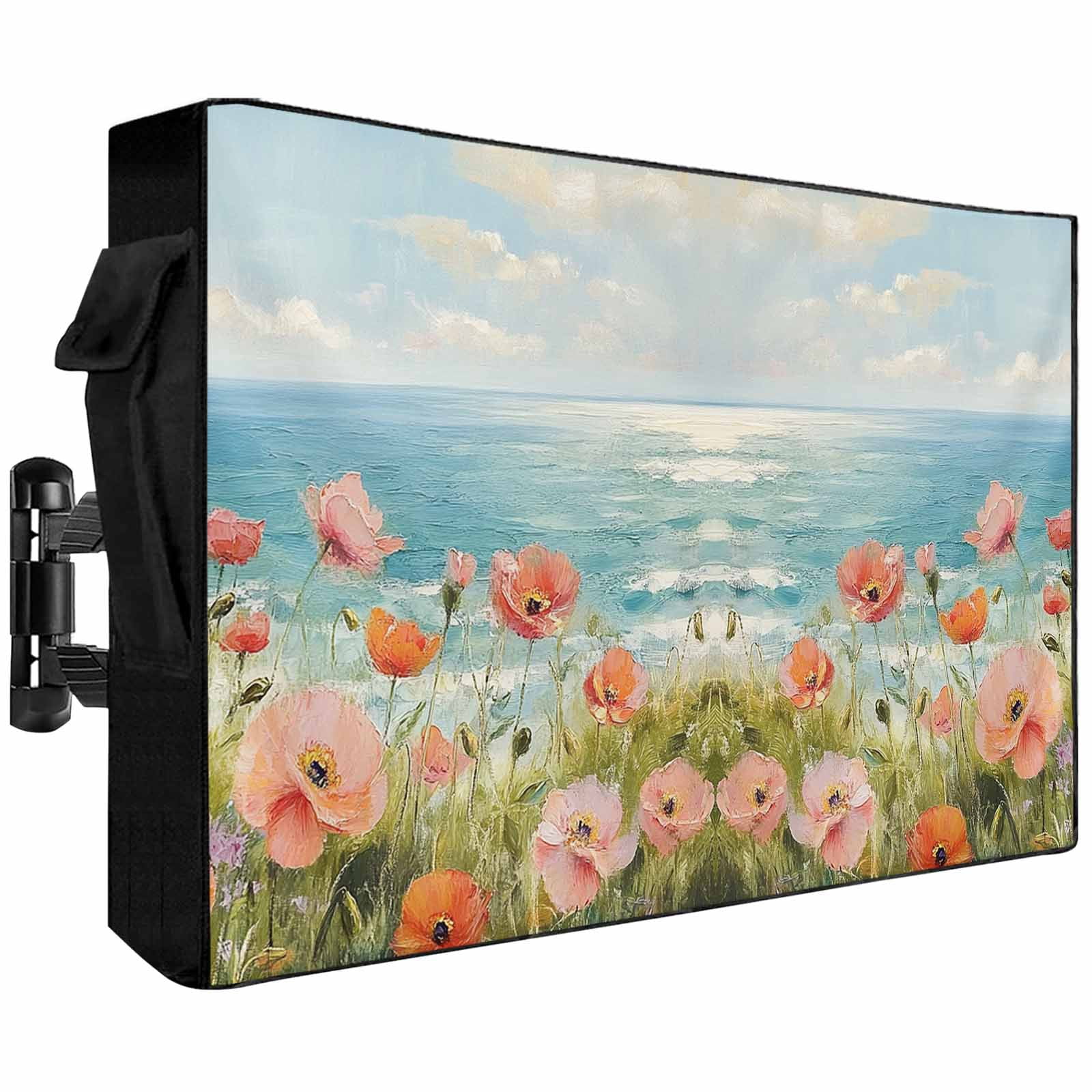 Spring Tv Background Outdoor TV Cover 68x42x4.5in, Spring Gradient Pink Wild Flowers ...