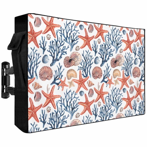 Outdoor TV Cover 68x42x4.5in, Summer Ocean Starfish Coral Shell Weatherproof TV Screen Protector with Zipper, Watercolor Marine Life Outside Television Cover Fits Up to 70-75"