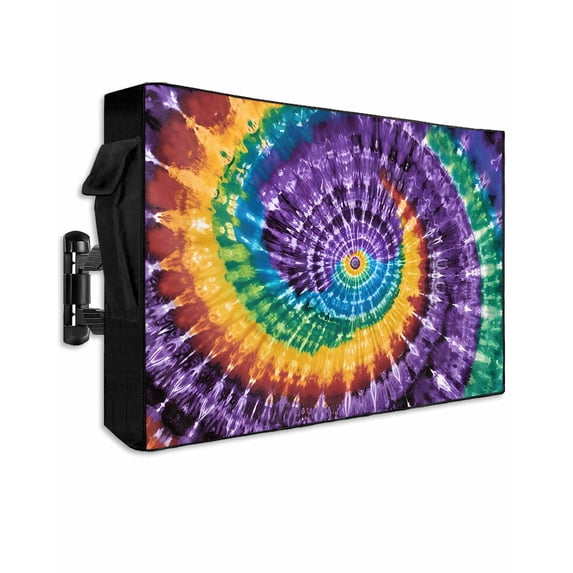 Outdoor TV Cover 70 to 75 Inch Weatherproof, Abstract Ethnic Tie Dye Art Waterproof TV Screen Protector for Outside Decor with Zipper and Pocket 68"L x 42"H , Watercolor Colorful