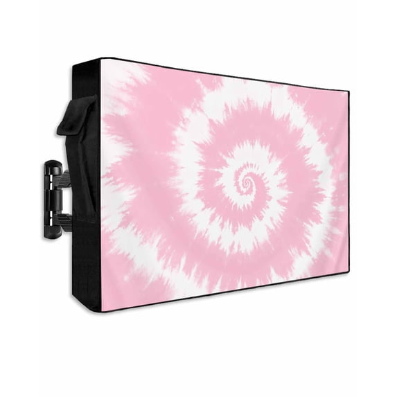Outdoor TV Cover 70 to 75 Inch Weatherproof, Abstract Explosion Tie Dye Waterproof TV Screen Protector for Outside Decor with Zipper and Pocket 68"L x 42"H , Pink White