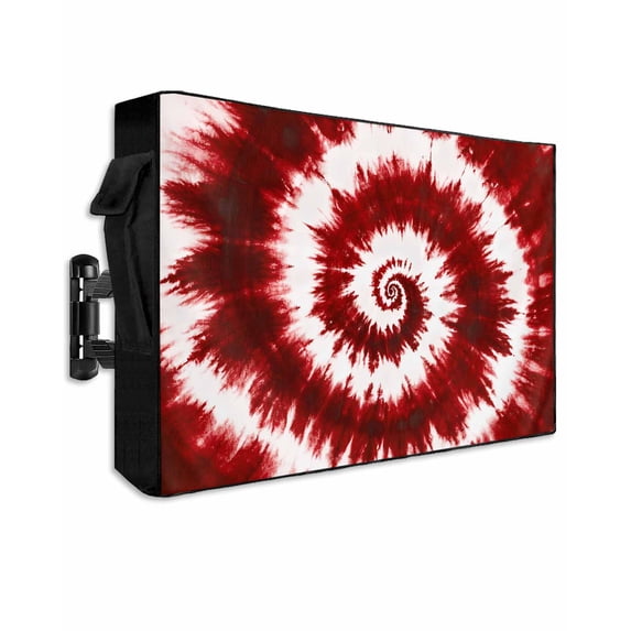Outdoor TV Cover 70 to 75 Inch Weatherproof, Abstract Explosion Tie Dye Waterproof TV Screen Protector for Outside Decor with Zipper and Pocket 68"L x 42"H , Red White