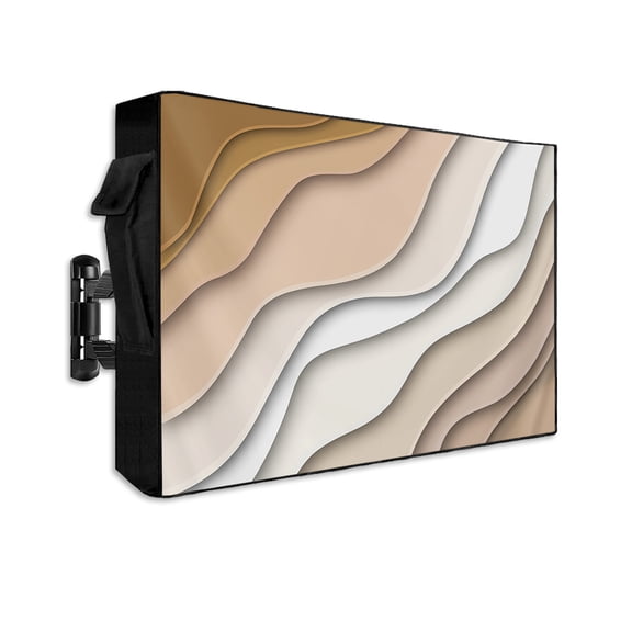 Outdoor TV Cover 70 to 75 Inch Weatherproof, Beige Brown Beach Coastal Waterproof TV Screen Protector for Outside Decor with Zipper and Pocket 68"L x 42"H , Abstract Geometric Ocean Waves