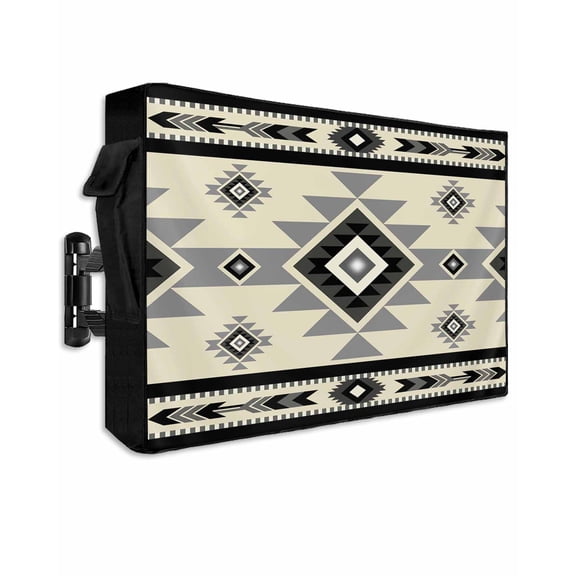 Outdoor TV Cover 70 to 75 Inch Weatherproof, Boho Southwest Waterproof TV Screen Protector for Outside Decor with Zipper and Pocket 68"L x 42"H , Aztec Tribal Retro Geometric Patterns Gray