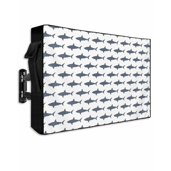 Outdoor TV Cover 70 to 75 Inch Weatherproof, Cartoon Sharks Waterproof TV Screen Protector for Outside Decor with Zipper and Pocket 68"L x 42"H , Ocean Sea Marine Life