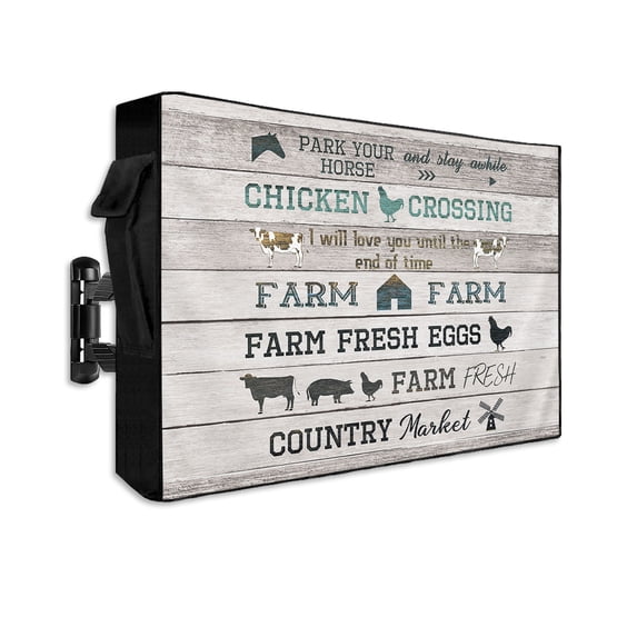 Outdoor TV Cover 70 to 75 Inch Weatherproof, Funny Farmhouse Life Quotes Waterproof TV Screen Protector for Outside Decor with Zipper and Pocket 68"L x 42"H , Rustic Grey Wood Texture