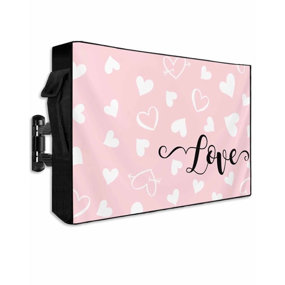 Outdoor TV Cover 70 to 75 Inch Weatherproof, Pink Valentine's Day Waterproof TV Screen Protector for Outside Decor with Zipper and Pocket 68"L x 42"H , Valentines Love Heart