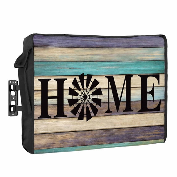 Outdoor TV Cover 70 to 75 Inches, Purple Brown Turquoise Wood Grain Farmhouse Vintage HOME Waterproof TV Cover with Remote Control Pocket, Flat Screen TV Cover Protector for Outside TV