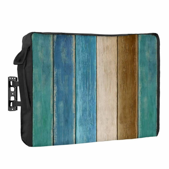 Outdoor TV Cover 70 to 75 Inches, Turquoise Brown Wood Grain Gradient Farmhouse Vintage Waterproof and Weatherproof TV Cover with Remote Control Pocket, Flat Screen TV Cover Protector for Outside TV