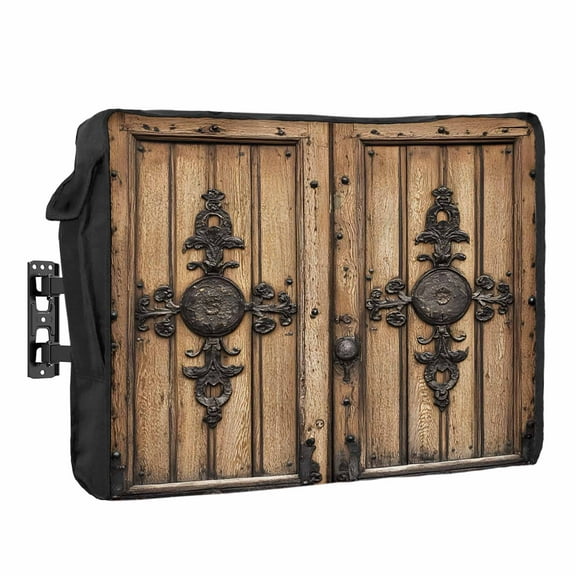Outdoor TV Cover 70 to 75 Inches, Wooden Door Barn Door Farmhouse Waterproof and Weatherproof TV Cover with Remote Control Pocket, Flat Screen TV Cover Protector for Outside TV