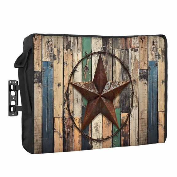 Outdoor TV Cover 80 to 85 Inches, Country Star Farmhouse Texas Star Shabby Wood Grain Waterproof and Weatherproof TV Cover with Remote Control Pocket, Flat Screen TV Cover Protector for Outside TV