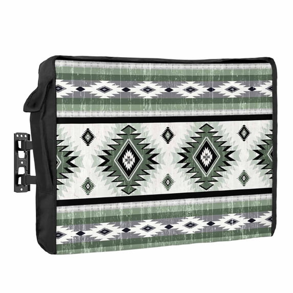 Outdoor TV Cover 80 to 85 Inches, Sage Green Southwestern Native Aztec Ethnic Style Geometric Waterproof TV Cover with Remote Control Pocket, Flat Screen TV Cover Protector for Outside TV