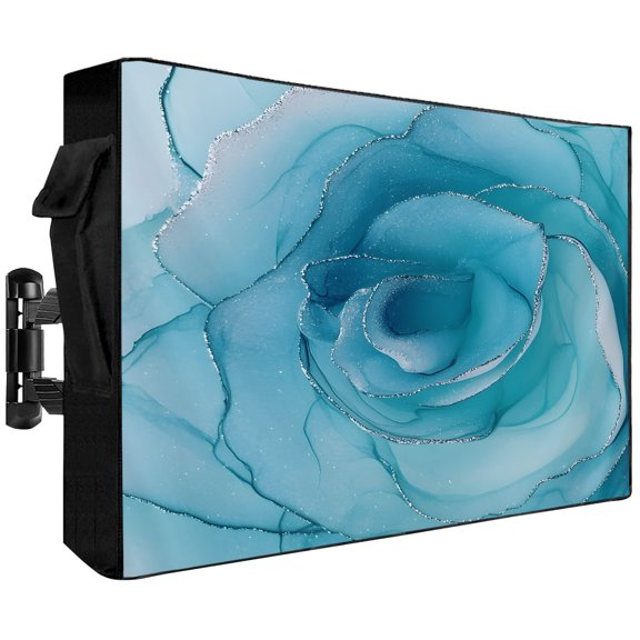 Outdoor TV Cover Modern Blue Ombre Rose Texture Weatherproof Waterproof Outside TV Protector with Zipper,Silver Lines Seamless Smart Television Screen Cover for 70 to 75Inch Screens