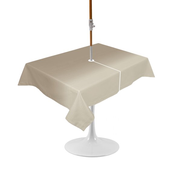 Outdoor Table Cloth with Umbrella Hole and Zipper, Beige Brown Ombre Waterproof Rectangle Tablecloth 60"x102", Abstract Modern Art Gradient Washable Table Cover for Outside Party Patio Picnic