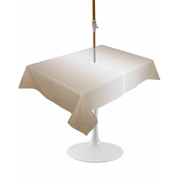 Outdoor Table Cloth with Umbrella Hole and Zipper, Beige White Ombre Waterproof Rectangle Tablecloth 54"x80", Modern Gradient Abstract Art Washable Table Cover for Outside Party Patio Picnic