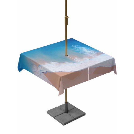 Outdoor Table Cloth with Umbrella Hole and Zipper, Blue Coastal Waterproof Square Tablecloth 54"x54", Summer Beach Seaside Ocean Nautical Washable Table Cover for Outside Party Patio Picnic