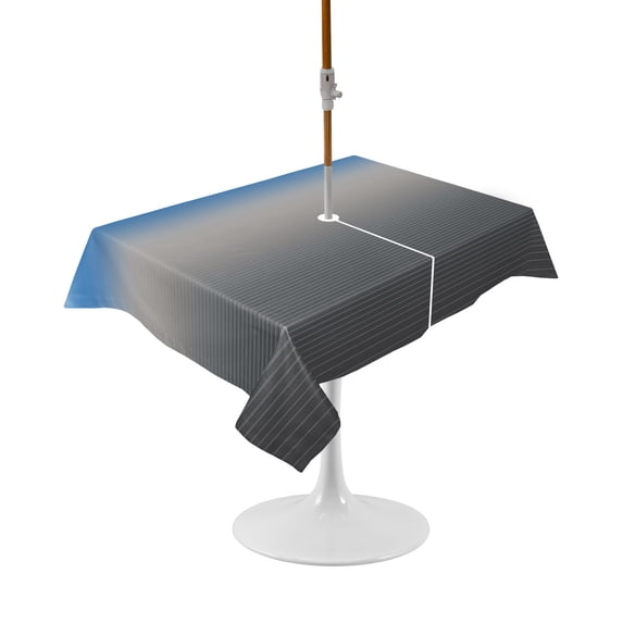 Outdoor Table Cloth with Umbrella Hole and Zipper, Blue Grey Ombre Waterproof Rectangle Tablecloth 60"x102", Modern Geometric Striped Abstract Art Washable Table Cover for Outside Party Patio Picnic
