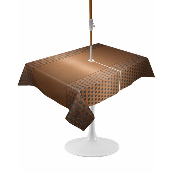 Outdoor Table Cloth with Umbrella Hole and Zipper, Brown Abstract Waterproof Rectangle Tablecloth 54"x80", Modern Minimalist Geometric Washable Table Cover for Outside Party Patio Picnic