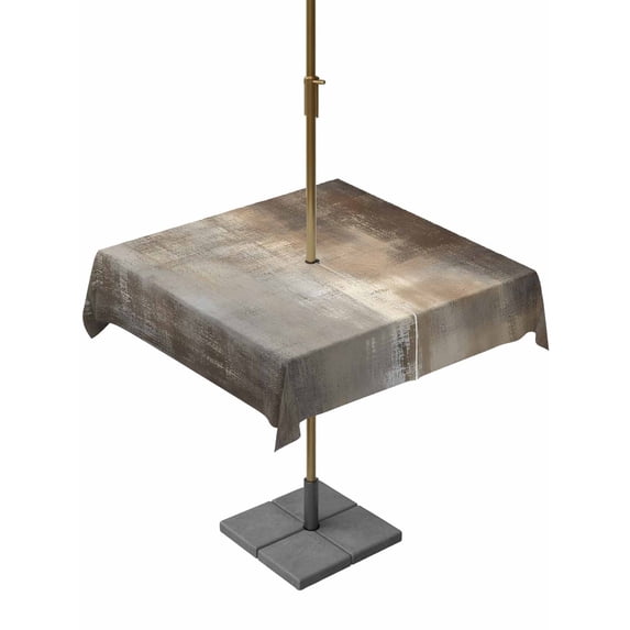 Outdoor Table Cloth with Umbrella Hole and Zipper, Brown Ombre Waterproof Square Tablecloth 54"x54", Modern Abstract Oil Painting Art Washable Table Cover for Outside Party Patio Picnic