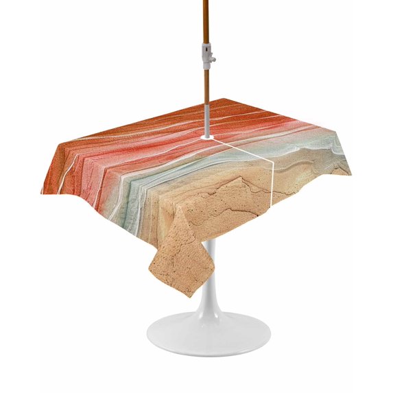 Outdoor Table Cloth with Umbrella Hole and Zipper,Burnt Orange Ombre Coastal Waterproof Rectangle Tablecloth 60"x102",Summer Nautical Beach Ocean Seaside Washable Table Cover for Outside Party Picnic