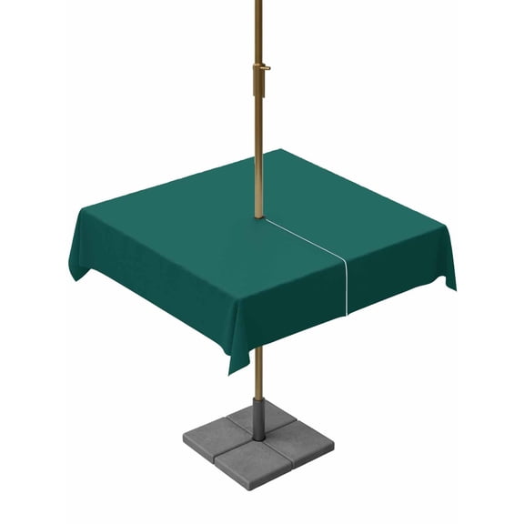 Outdoor Table Cloth with Umbrella Hole and Zipper, Dark Green Waterproof Square Tablecloth 54"x54", Modern Pure Dark Green Washable Table Cover for Outside Party Patio Picnic