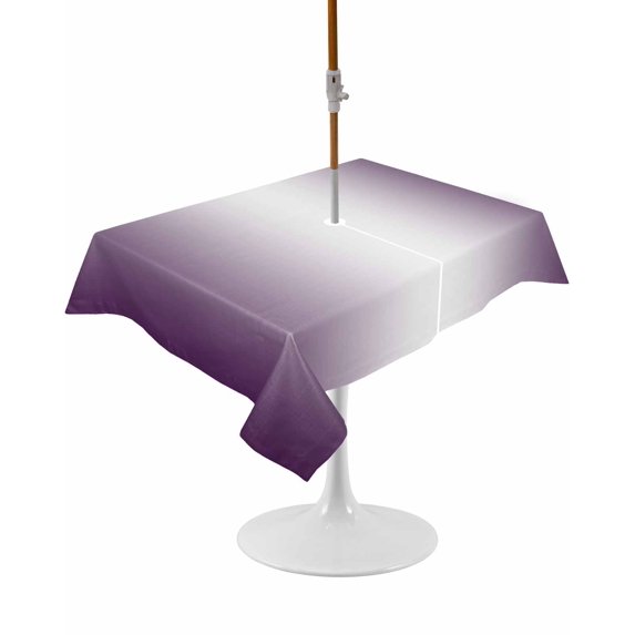 Outdoor Table Cloth with Umbrella Hole and Zipper,Dark Purple Ombre Waterproof Rectangle Tablecloth 60"x84",Purple White Gradient Modern Abstract Art Washable Table Cover for Outside Party Picnic