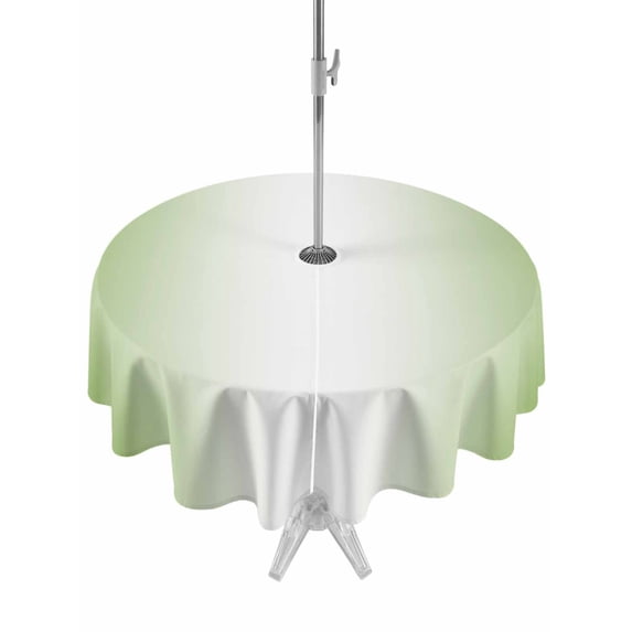 Outdoor Table Cloth with Umbrella Hole and Zipper, Dark Sea Green Ombre Waterproof Round Tablecloth 60 Inch, Modern Gradient Abstract Art Washable Table Cover for Outside Party Patio Picnic