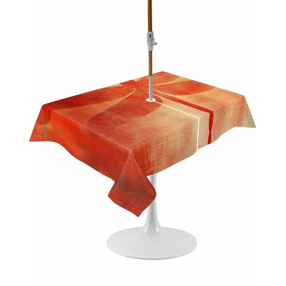 Outdoor Table Cloth with Umbrella Hole and Zipper, Dragonfly Orange Waterproof Rectangle Tablecloth 54"x80", Abstract Modern Graffiti Painting Art Washable Table Cover for Outside Party Patio Picnic