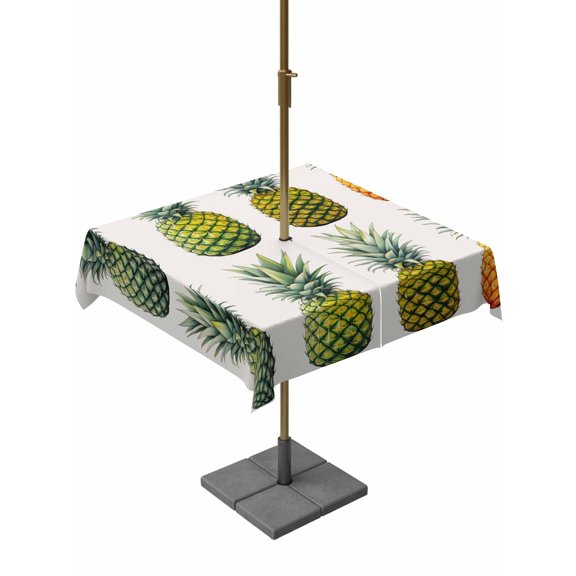 Outdoor Table Cloth with Umbrella Hole and Zipper, Gradient Pineapple Waterproof Square Tablecloth 54"x54", Watercolor Modern Fruit Washable Table Cover for Outside Party Patio Picnic