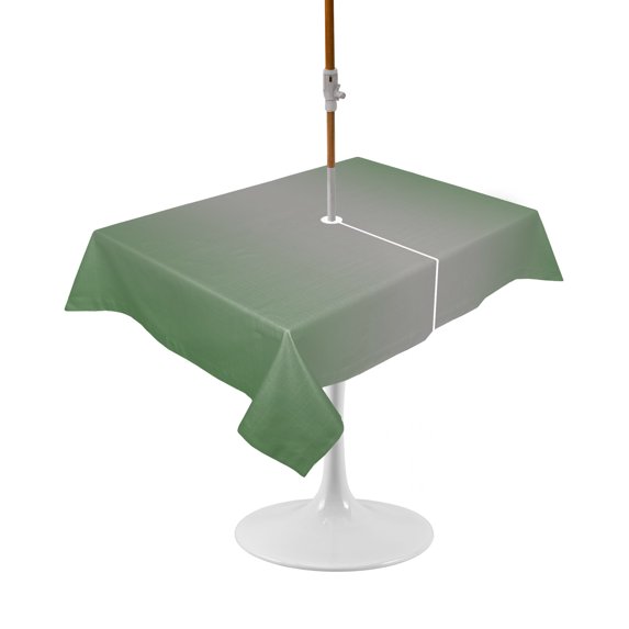 Outdoor Table Cloth with Umbrella Hole and Zipper, Green Grey Ombre Waterproof Rectangle Tablecloth 54"x80", Modern Gradient Abstract Art Washable Table Cover for Outside Party Patio Picnic