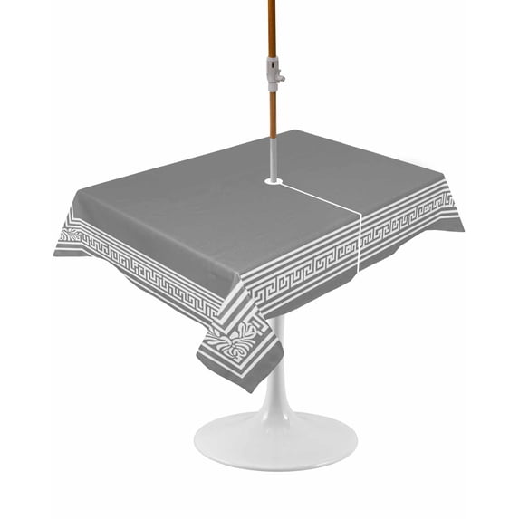 Outdoor Table Cloth with Umbrella Hole and Zipper, Grey Geometric Waterproof Rectangle Tablecloth 54"x80", Bohemia Tribal Farm Tribal Patterned Washable Table Cover for Outside Party Patio Picnic