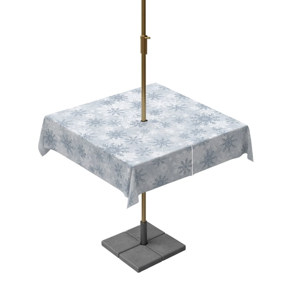 Outdoor Table Cloth with Umbrella Hole and Zipper, Grey Snowflake Waterproof Square Tablecloth 54"x54", Christmas Snowflake Gray White Washable Table Cover for Outside Party Patio Picnic
