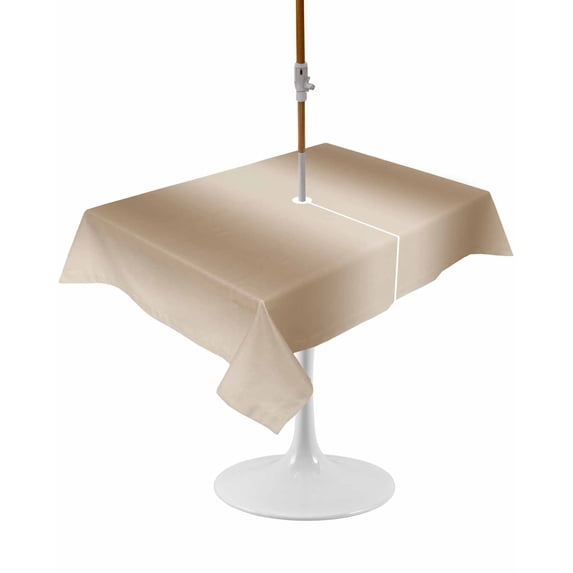 Outdoor Table Cloth with Umbrella Hole and Zipper, Khaki Ombre Waterproof Rectangle Tablecloth 52"x70", Modern Abstract Art Farmhouse Gradient Washable Table Cover for Outside Party Patio Picnic