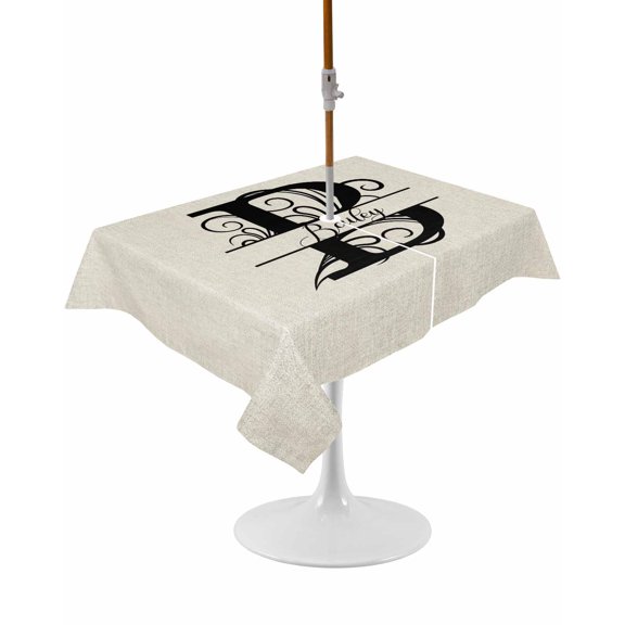 Outdoor Table Cloth with Umbrella Hole and Zipper, Letter B Waterproof Rectangle Tablecloth 60"x102", Monogram Words Washable Table Cover for Outside Party Patio Picnic