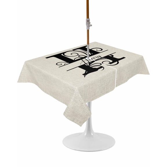Outdoor Table Cloth with Umbrella Hole and Zipper, Letter H Waterproof Rectangle Tablecloth 54"x80", Monogram Words Washable Table Cover for Outside Party Patio Picnic
