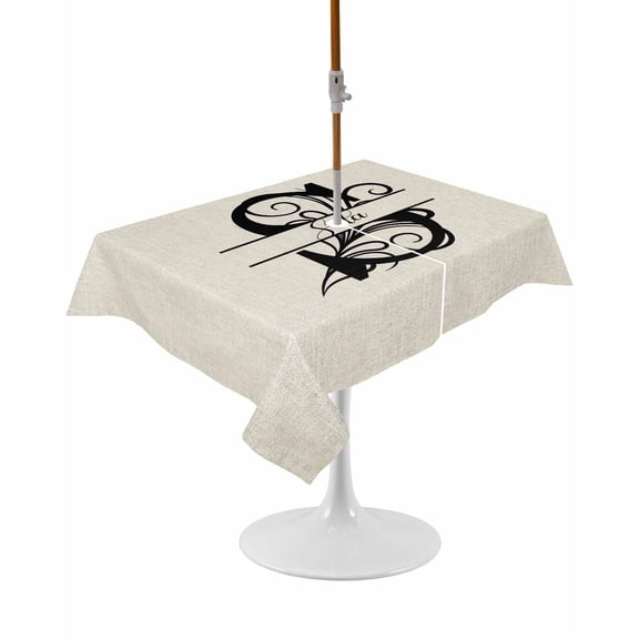 Outdoor Table Cloth with Umbrella Hole and Zipper, Letter S Waterproof Rectangle Tablecloth 54"x80", Monogram Words Washable Table Cover for Outside Party Patio Picnic