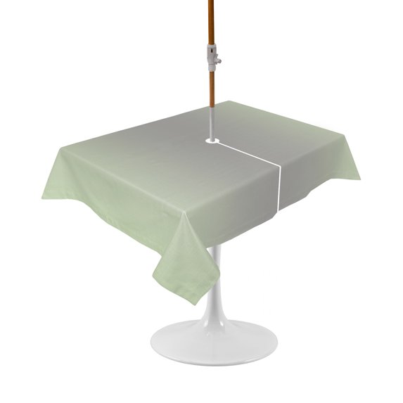 Outdoor Table Cloth with Umbrella Hole and Zipper, Light Green Grey Ombre Waterproof Rectangle Tablecloth 54"x80", Modern Gradient Abstract Art Washable Table Cover for Outside Party Patio Picnic