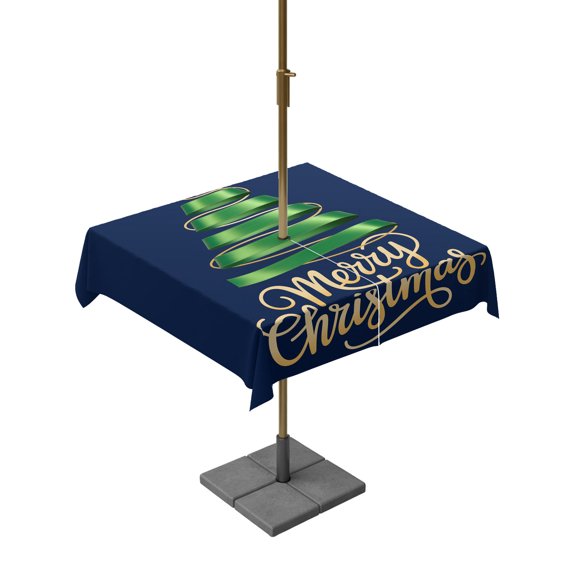 Outdoor Table Cloth with Umbrella Hole and Zipper, Navy Blue Green Christmas Waterproof Square Tablecloth 54"x54", Xmas Tree Modern Art Washable Table Cover for Outside Party Patio Picnic
